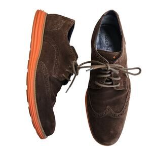 Cole‎ Haan Mens Lunargrand Wingtip Suede Oxford Shoes Size 10.5 Brown Orange